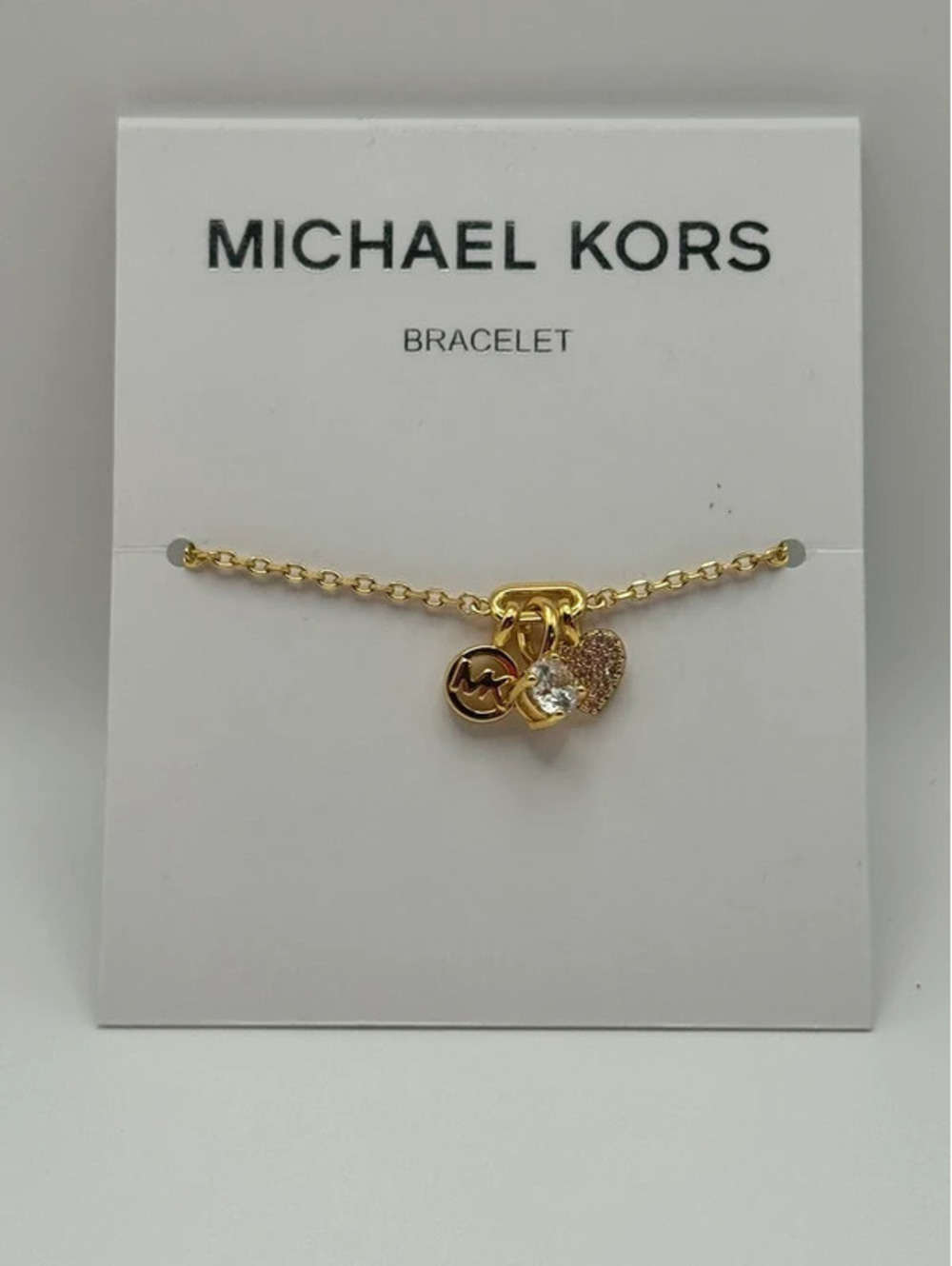 Michael Kors Pavé Heart and Logo Slider Bracelet in Gold NWT
